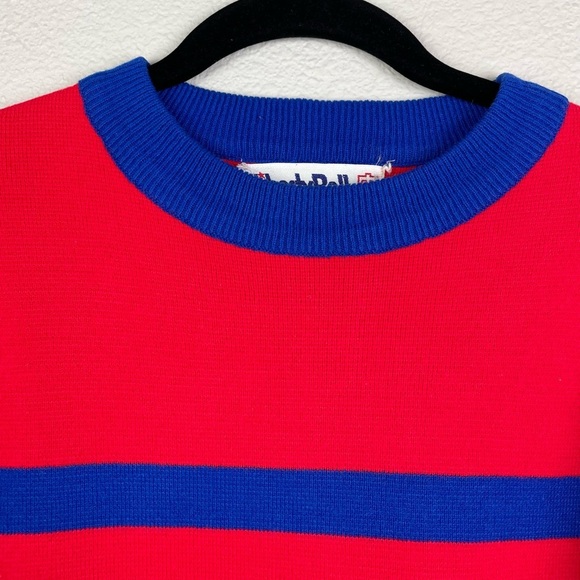 VTG 70s Liberty Bell Women's Medium Blue Red Striped Crewneck Apres Ski Sweater - Picture 3 of 11